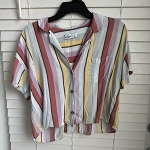 Hollister Pastel Multicolor Striped Button Down Shirt